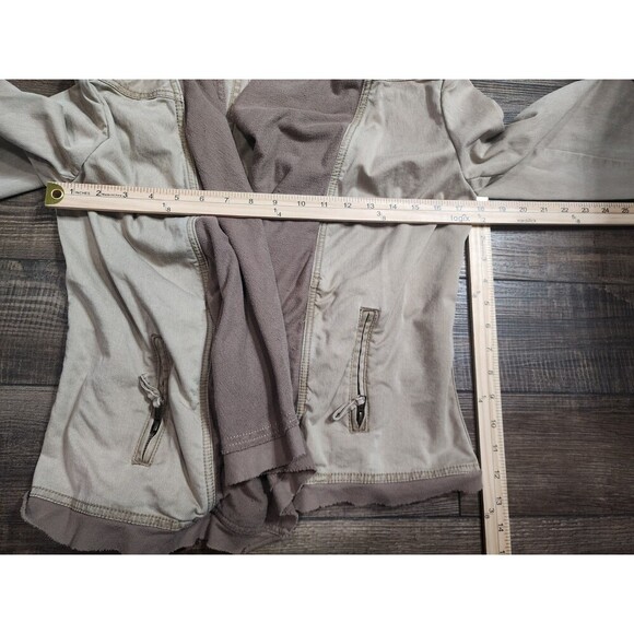 BKE Buckle Denim Jacket Small Womens Khaki Knit Waterfall Trim Open Front - Picture 5 of 6